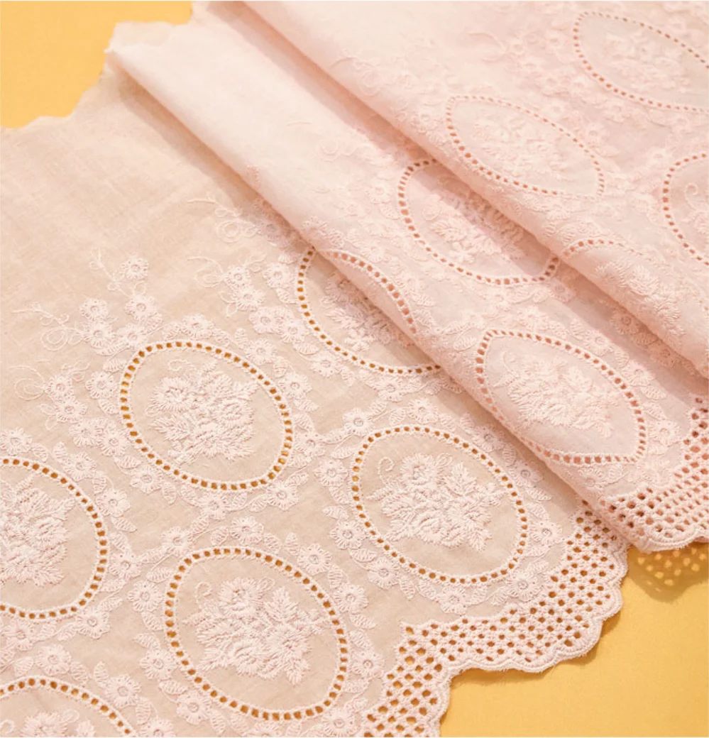 Embroidered Lace Trim, 100% Cotton, Super Wide, Beige, Pink, Cotton, DIY Accessories, Width 26.5cm, 1 Yard