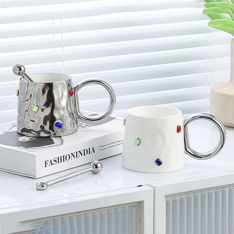 

Роскошная кружка с драгоценными камнями, высококачественная керамическая чашка, уникальный дизайн для домашнего офиса, подарок для пары