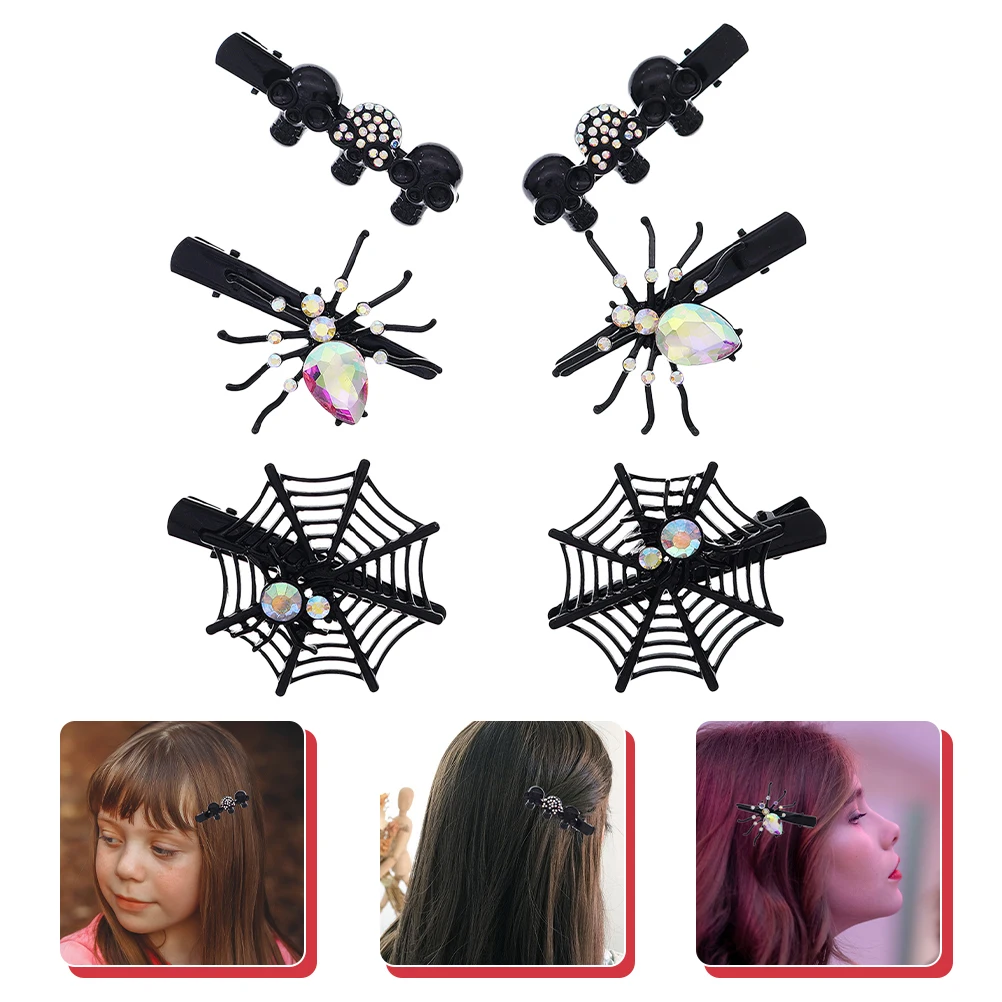 

6pcs 6 Pieces Skull Spider Hair Clips Barrettes Halloween Costume Halloween Spider Hair Barrettes Accessories Stylish