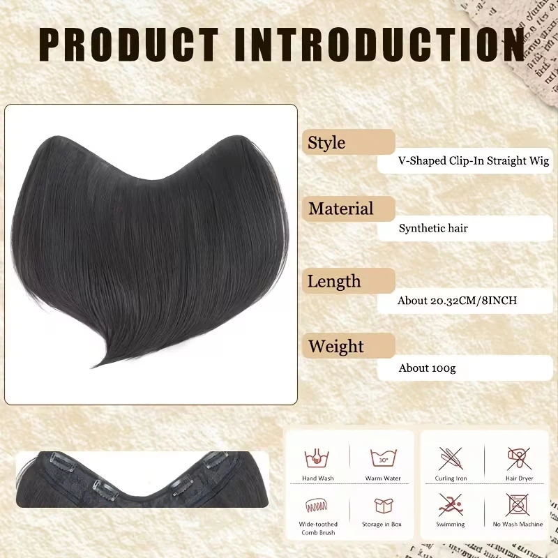 20cm Synthetic Short Straight V-Shaped Hair Extensions High-Temperature Resistant Fiber Hairpiece for Women