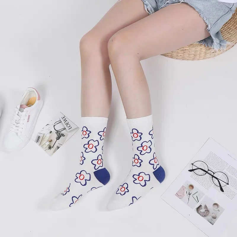 Autumn Winter Sock Women Korea Style Flower Pattern Print Short Socks Cute Streetwear Girls Fashion Women Socks носки женские