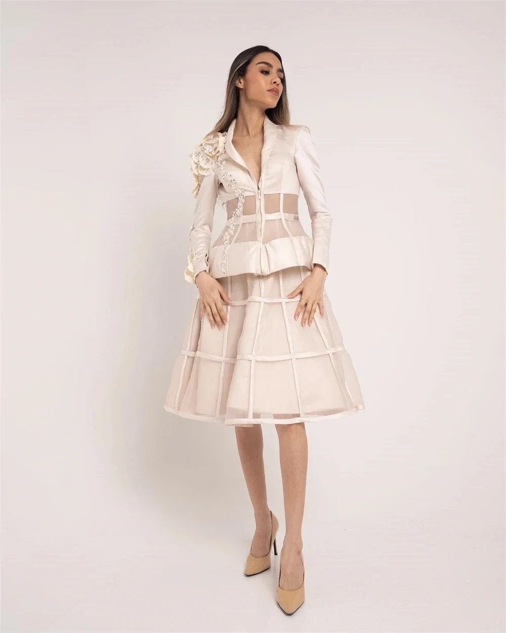 

Floral Beaded Long Sleeves Bespoke Occasion Gown Evening Dresses Pastrol Unisex Jersey Retro Dubai Saudi Arabic Prom Customized