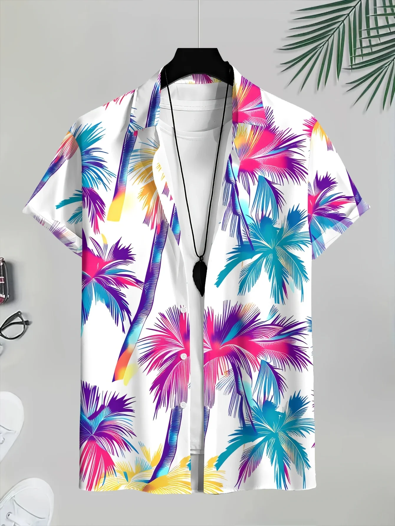 Multi Style Gradient Palm Tree Print Hawaiian Shirts Men Summer Tropical Beach Short Sleeve Oversized Aloha Tops