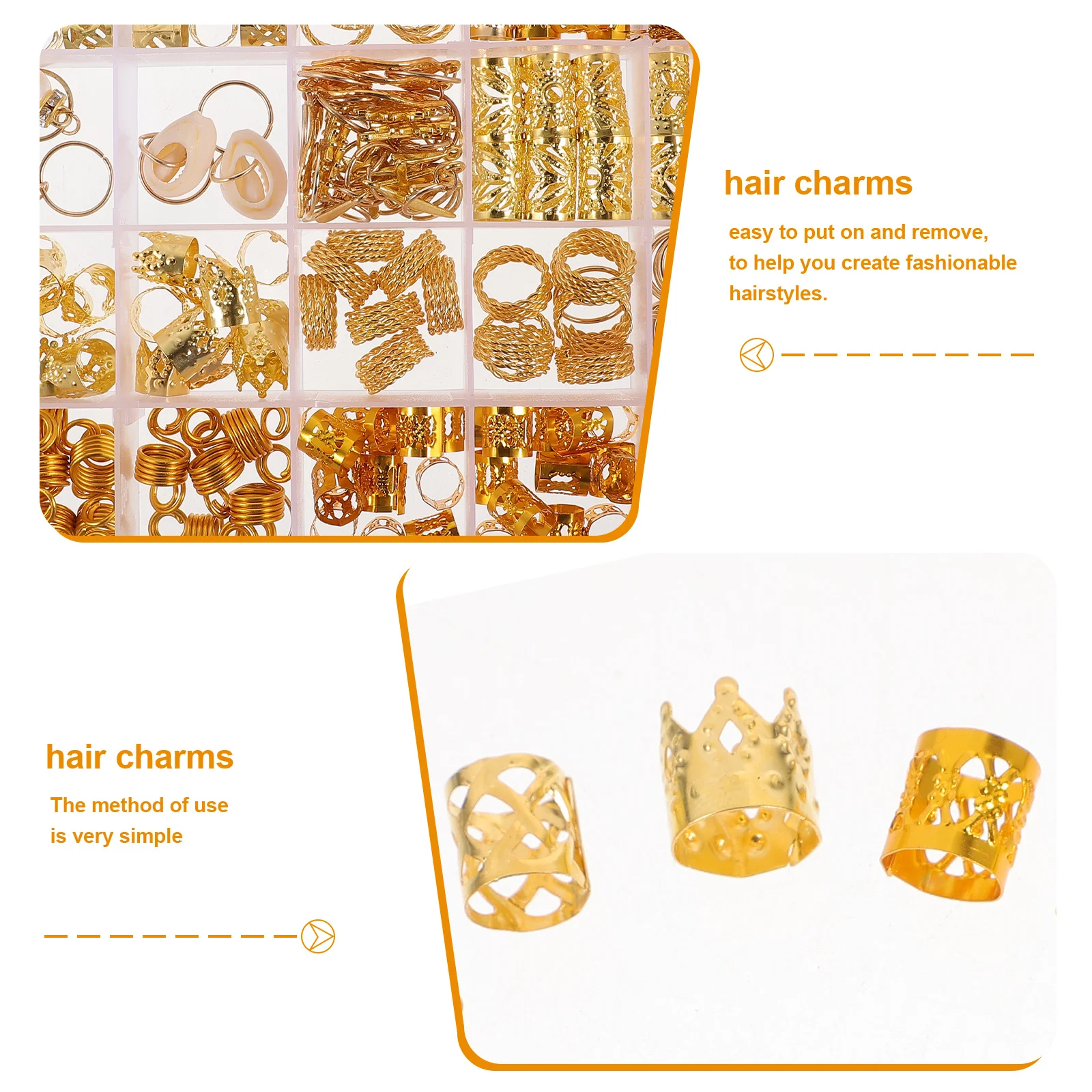 

257Pcs Crown Hair Braid Jewelry Lightweight Hollow Hair Cuffs Dreadlock Accessories Stylish Braiding Decorations for Women