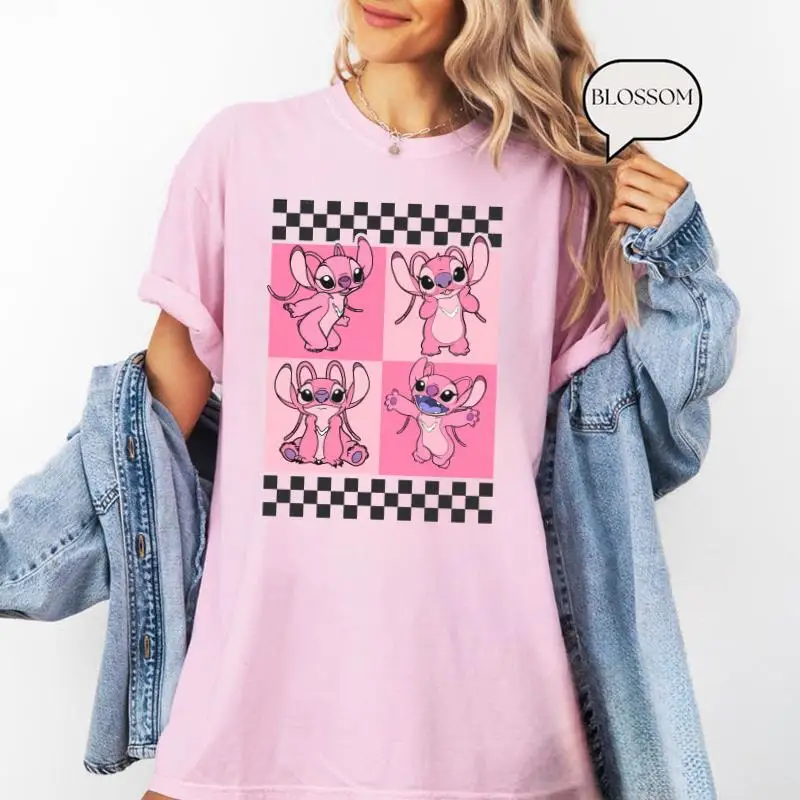 تي شيرت Stitch Angel Retro منقوش من التسعينيات، مثالي للأزواج. قمصان قطنية للرجال والنساء لجميع المواسم للخريف والشتاء بطبقة أساسية. #2