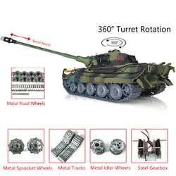 Henglong 1/16 Full Metal Road Wheels King Tiger RC Tank 3888A W/Brel Recoil Infrared Battle 7.0 Ver Spersonalizowany model zabawek