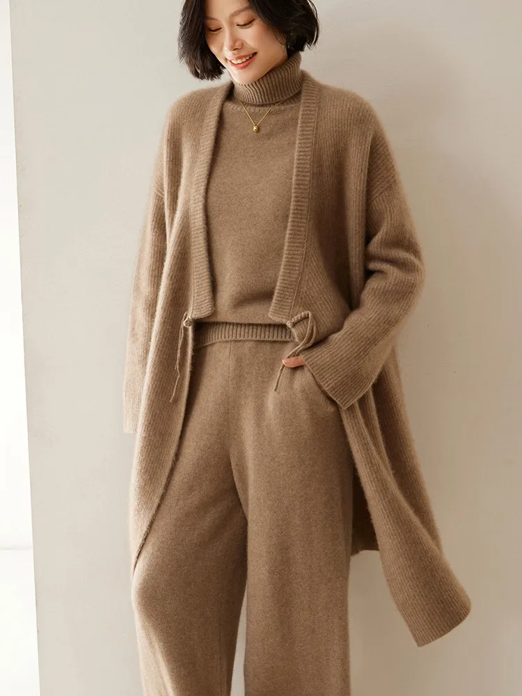 Heavyweight Women 100% Cashmere Long Cardigan Chinese Style Cashmere Sweater Autumn Winter Thick Warm Cashmere Sweater Coat