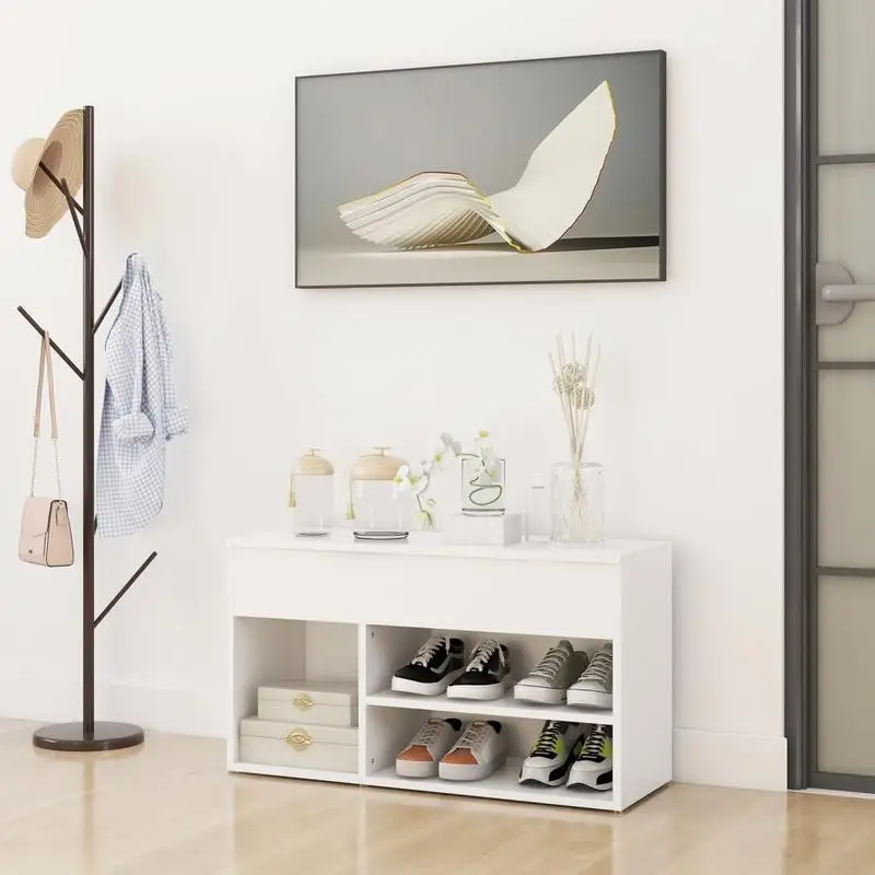 vidaXL Banc à chaussures blanc 80x30x45 cm en bois composite avec compartiments de rangement pour chaussures et décoration organisées