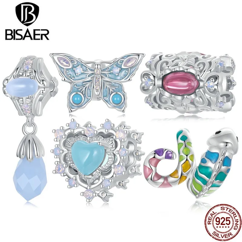 

BISAER 925 Sterling Silver Butterfly Chameleon Charm Bead Vintage Pattern Pendant For Women DIY Bracelet & Necklace Fine Jewelry