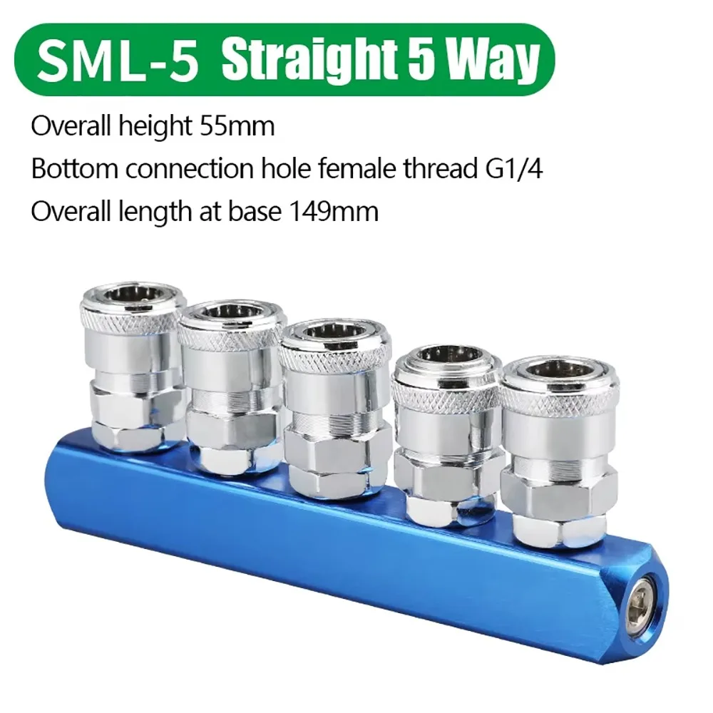 

1Pcs C-type SML Compressor Fitting Multi Splitter Round Pneumatic Fitting 2/3/4/5 Slots Manifold Air Gas Distributor Pump Tool