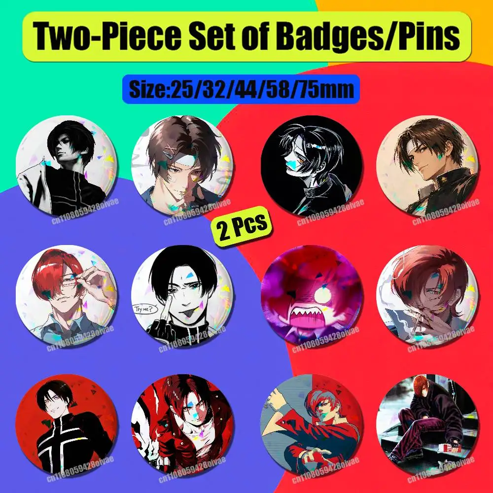 For Iori Yagami KOF K-King OF Fighters Kyo kusanagi Badge Pin Insignia 2 Pcs Set Round Button Emblem Laser Film 25mm Custom