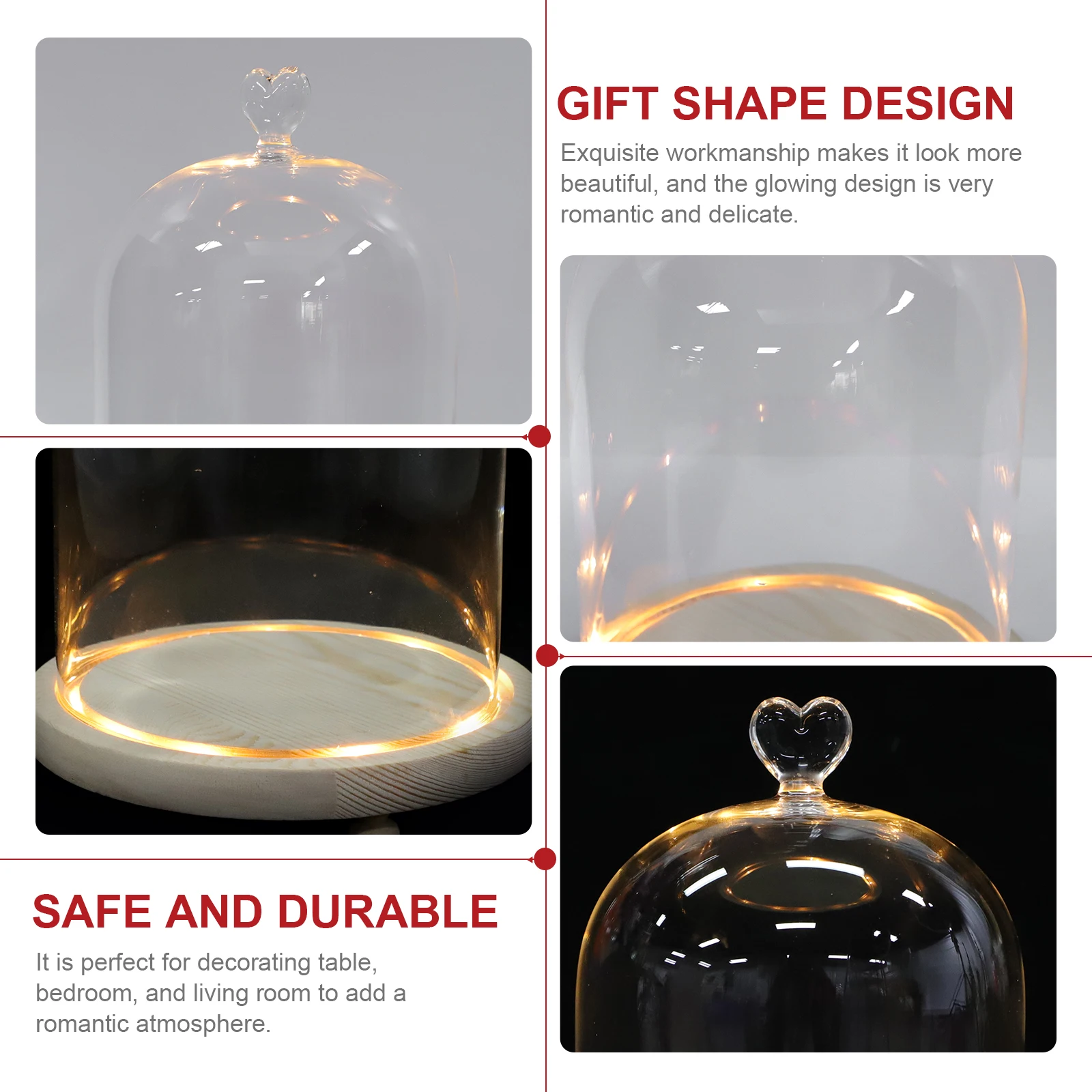 

Creative Glowing Glass Dome Decor Romantic Hand Ornament Valentine'S Day Present Wedding Anniversary Bridal Shower Home Desktop