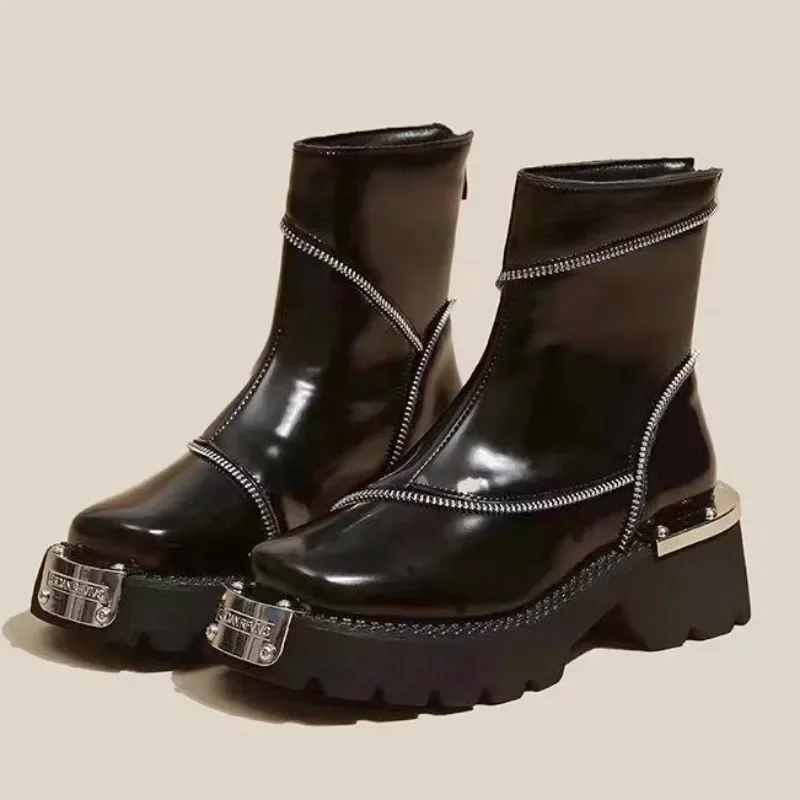 Buty damskie zimowe 2023 nowa platforma do kostek typu bots buty do chodzenia na co dzień designerski Gladiator Goth Punk motocyklowy Snow Botas