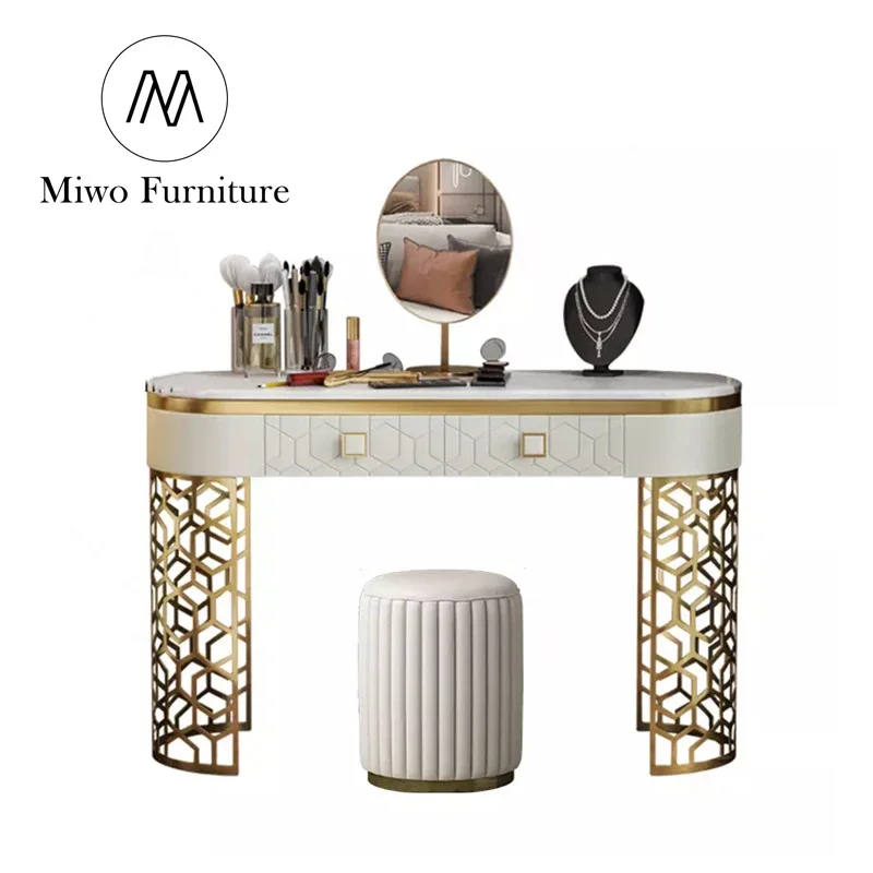 Nordic Modern Minimalist and Exquisite Marble Dressing Table and Dressing Mirror Stool Combination Cross Dresser