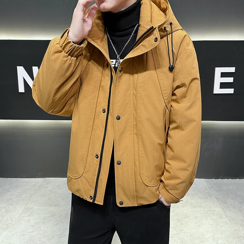 

Casual Men's Outwear Windproof Warm Hooded Duck Down Jackets 2025 Winter Solid Color Puffer Coats Thicken Padded Tops Clothing