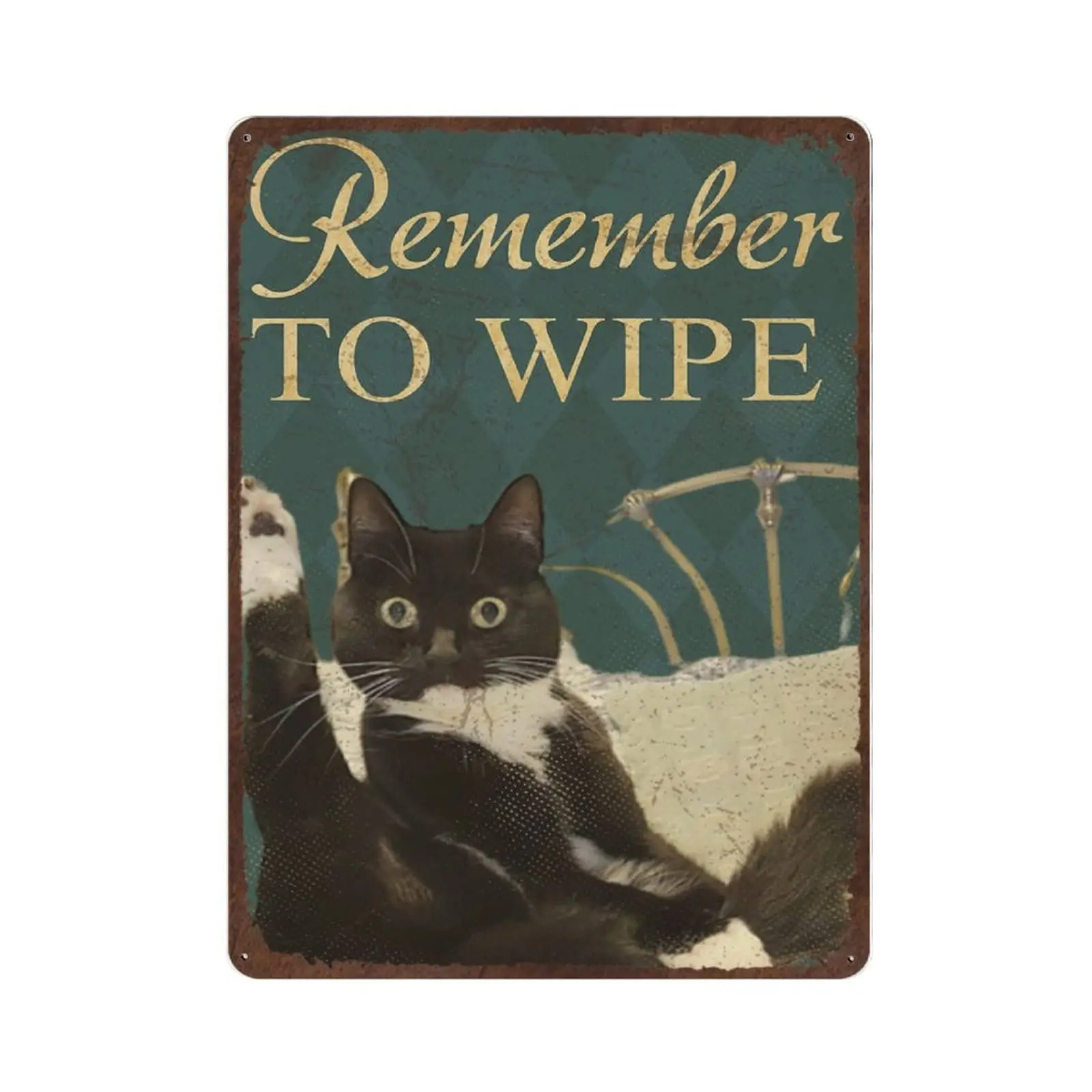 

Antique Durable Thick Metal Sign,Remember to Wipe Tin Sign, Tuxedo Cat Metal Poster, Funny Bathroom Decor,Novelty Signs for Home