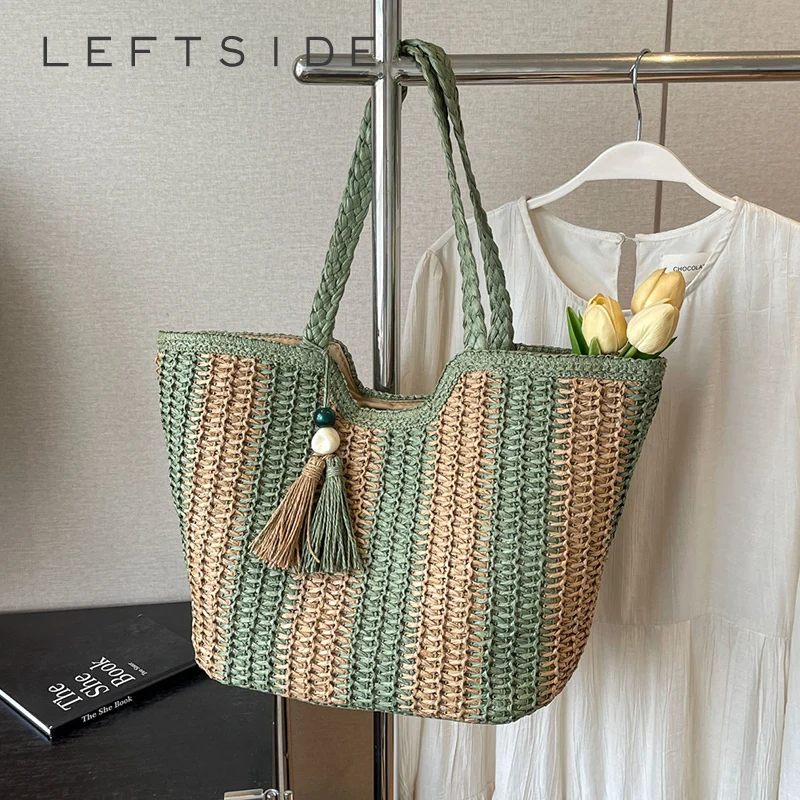 Tassels Design Big Straw Stripe Underarm Bags for Women 2024 Summer Fashion Shoulder Bags  Travel Handbags Weave Tote Beach Bag