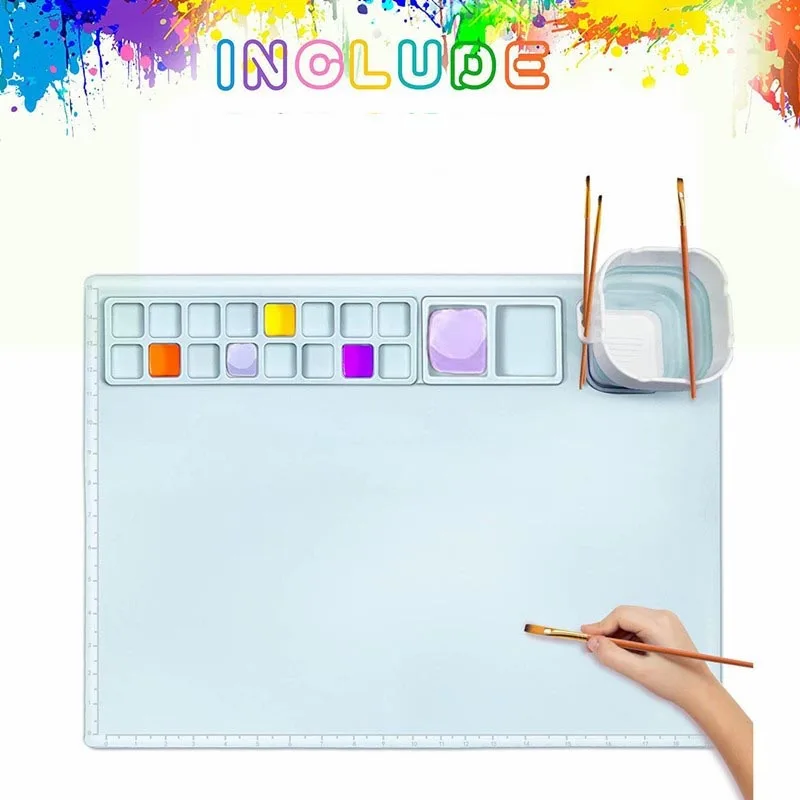 Set di tappetini per pittura in silicone Tavolo da disegno per bambini Giocattolo fai da te Tappetino per graffiti multifunzionale Tavolozza per acquerello lavabile Regalo per bambini artigianale