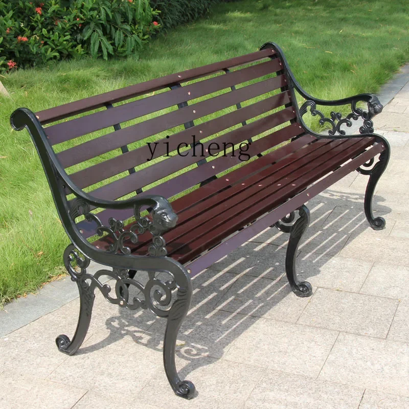 

TQHThickened Park Chair Solid Wood Outdoor Antiseptic Wood Wrought Iron Furniture Armchair