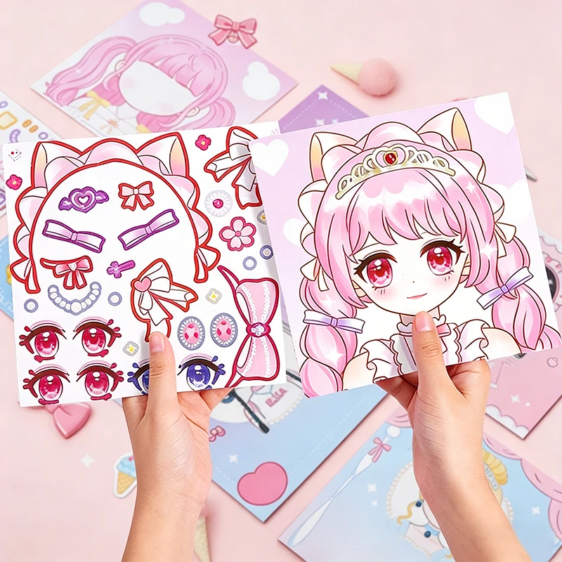 Makeup Sticker Book for Girls with High Aesthetic Appeal, Cute Little Princess Face Features Dress-Up Stickers, Children's DIY Free Makeup Combination Game, Cultivates Aesthetic Concentration, Parent-Child Interactive Educational Toy, Holiday Gift for Girls, Multiple Themes Shipped Randomly