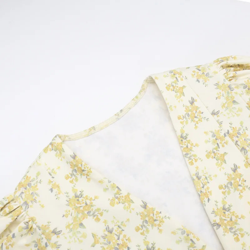 JHJN Sexy Deep V-neck French Girl Slim Fit Short Skirt Floral Dress For Women Banquet Evening Dress Luxury Brand