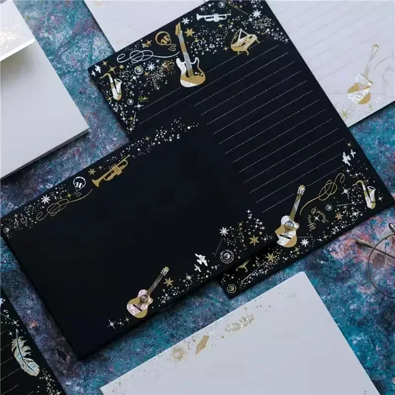 Black White Feather Paper Envelopes Bronzing Letter Pads Wedding Party Invitation Card Cover Gift Packaging Korean Stationery