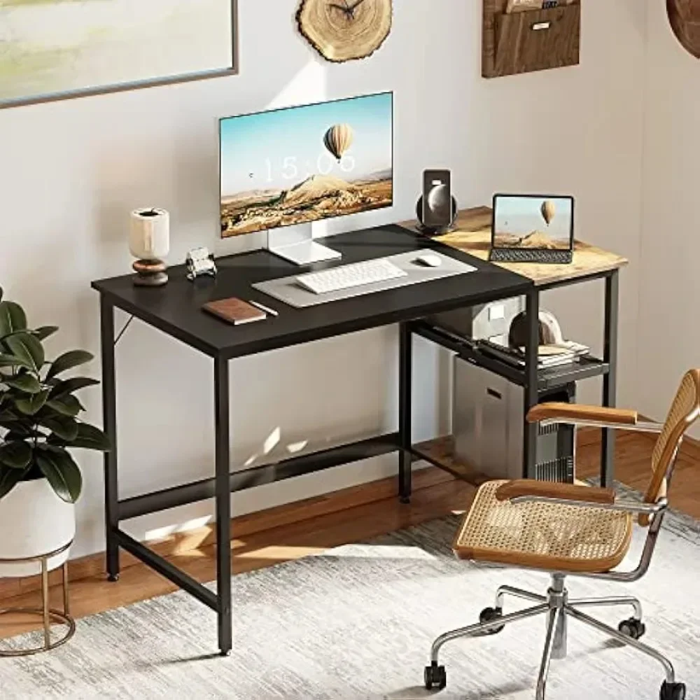 

y Computer Home Office Desk, 55 Inch Small Desk Study Writing Table with Storage Shelves, Modern Simple PC Desk with