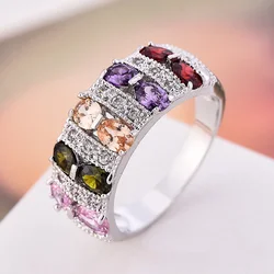 Anelli di fidanzamento di promessa riempiti in argento Sterling 925 arcobaleno femminile bohémien per le donne gioielli da sposa in cristallo colorato CZ