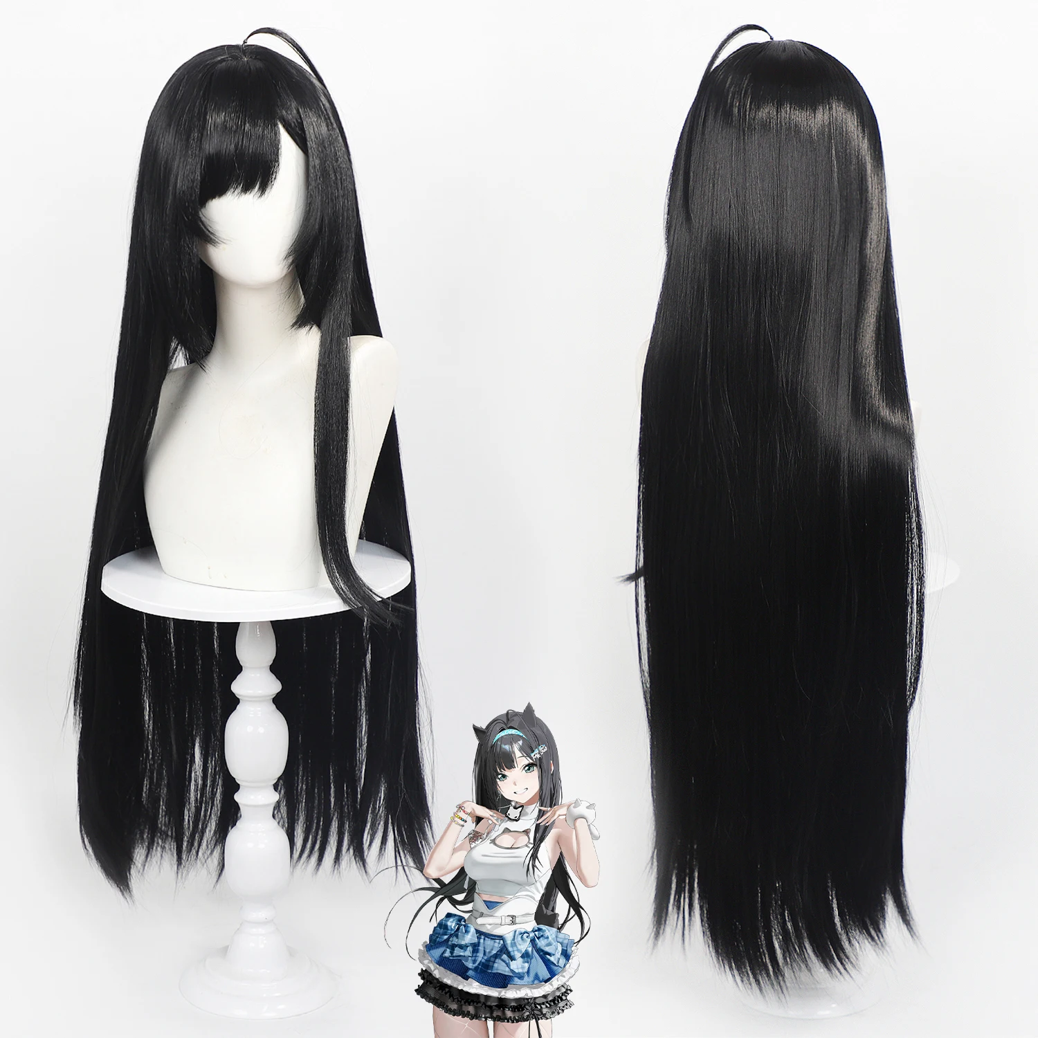 Mint Cosplay Wig Victory Goddess Niki Anime Wig Long Black Anime Cospaly Wig Straight Roleplay Synthetic Wig for COS Halloween