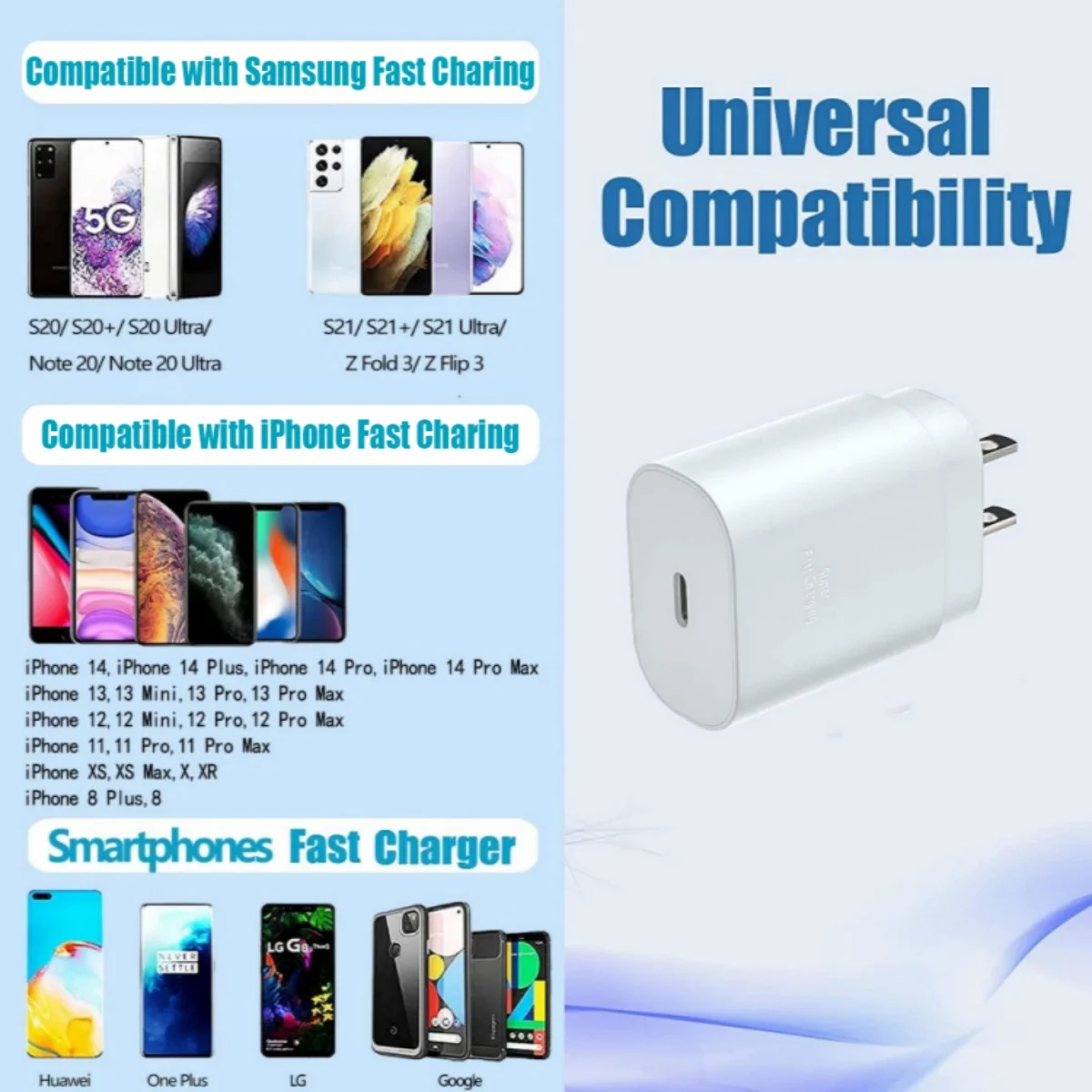 2Sets 25W PD Wall Fast Charger+20W 6.6 FT Type-C to iphone Fast Charging Cable Compatible with iPhone 14/13/12/12/Max/11/Xs Max - náhled 2