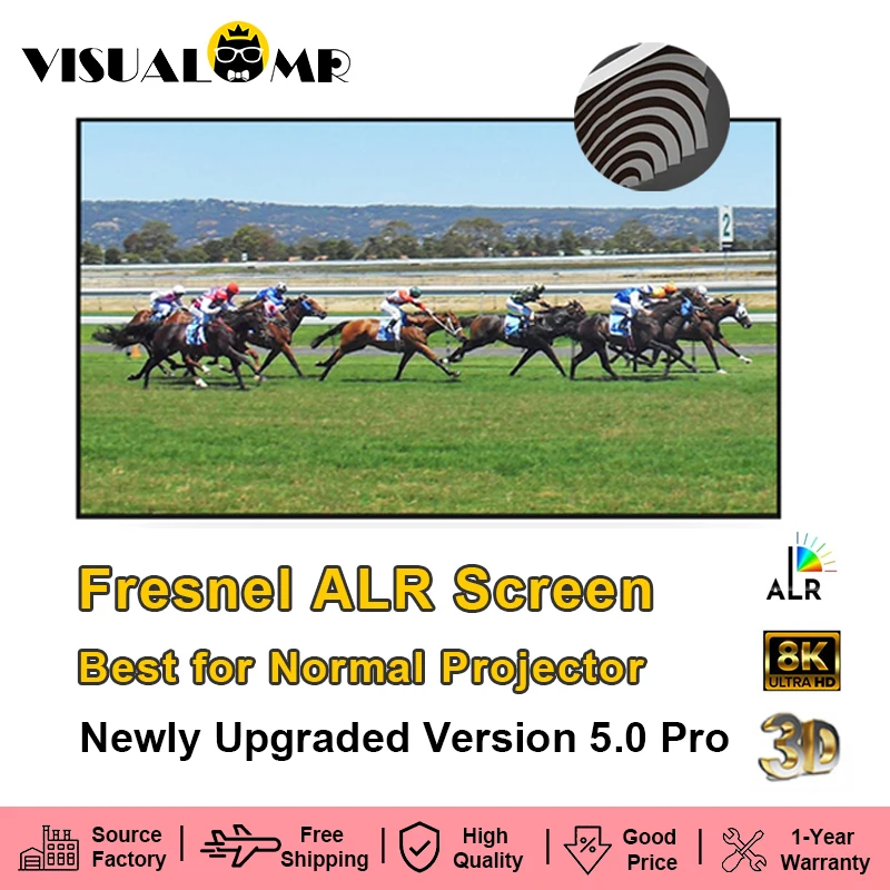 

Newly Upgraded Fresnel 5.0 Pro Frame ALR Projection Screen 1CM Bezel 4/8K HD Best Ambient Light Rejecting for Normal Projectors