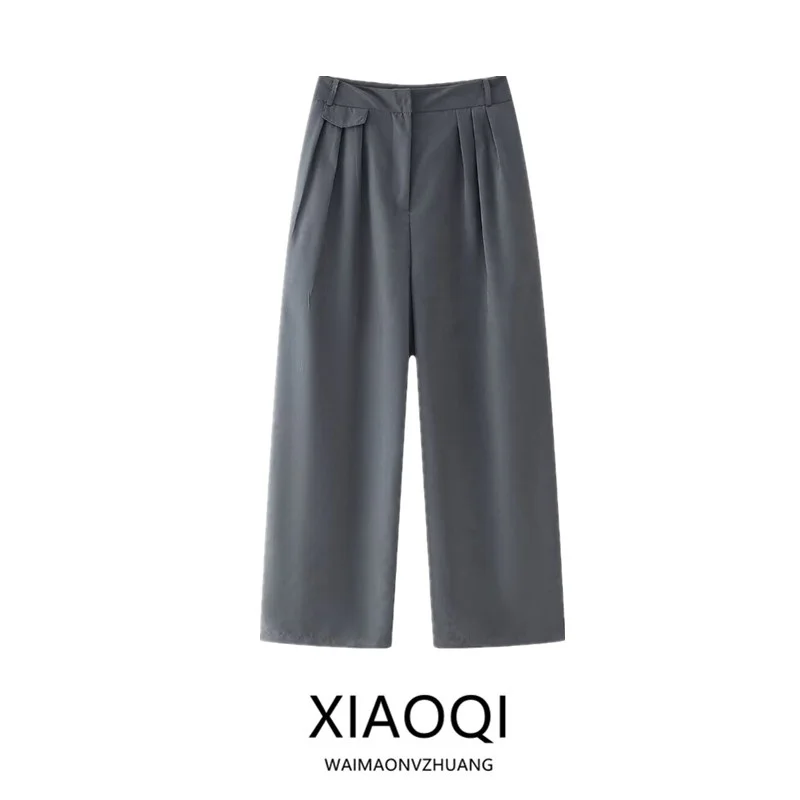 

Faionable High Waist Wide Leg Pants Women's Sli Slimming Pleated Long Trousers Summer 2024 New Arrival Versatile