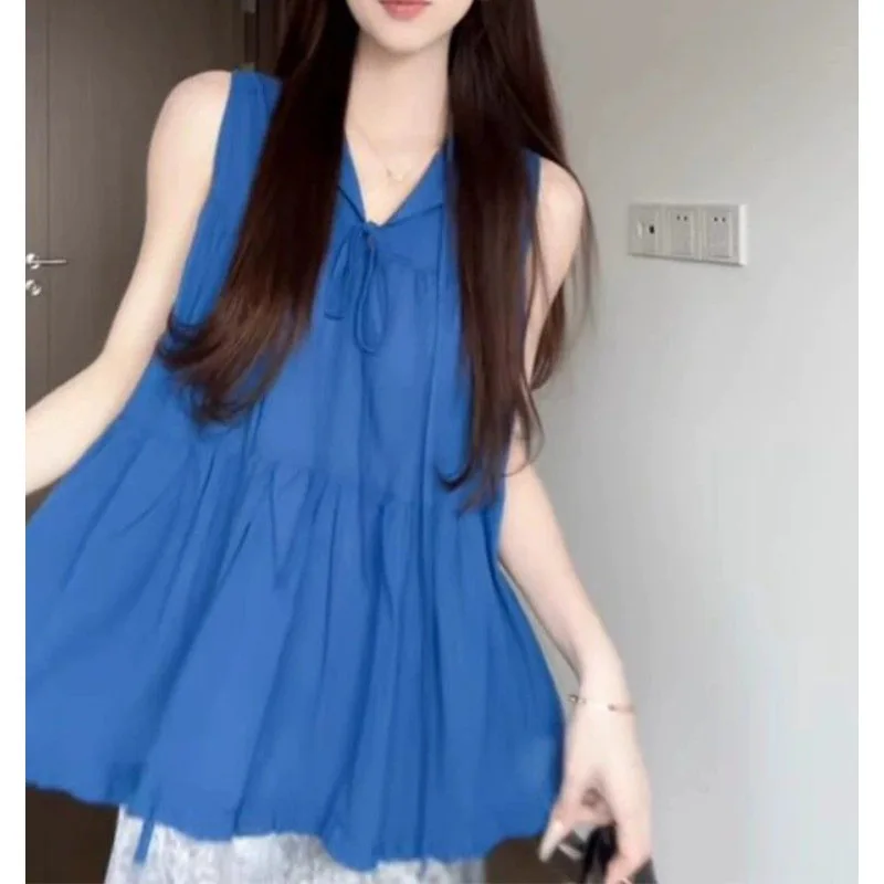 

Gentle Blue Sling Vest Women's Summer Sleeveless Blouse