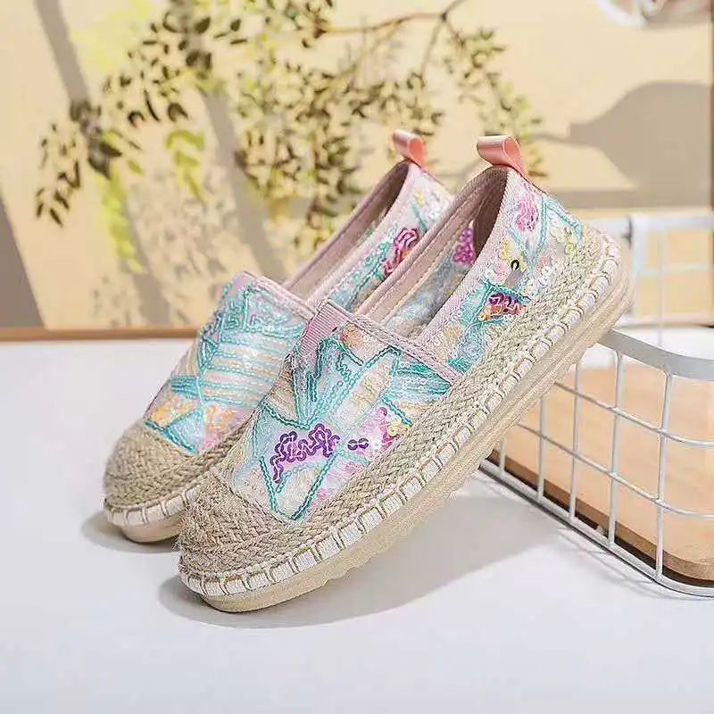 

2026 Fashionable lace-up breathable women's shoes linen thick-soled deodorizing casual and stylish flat shoes