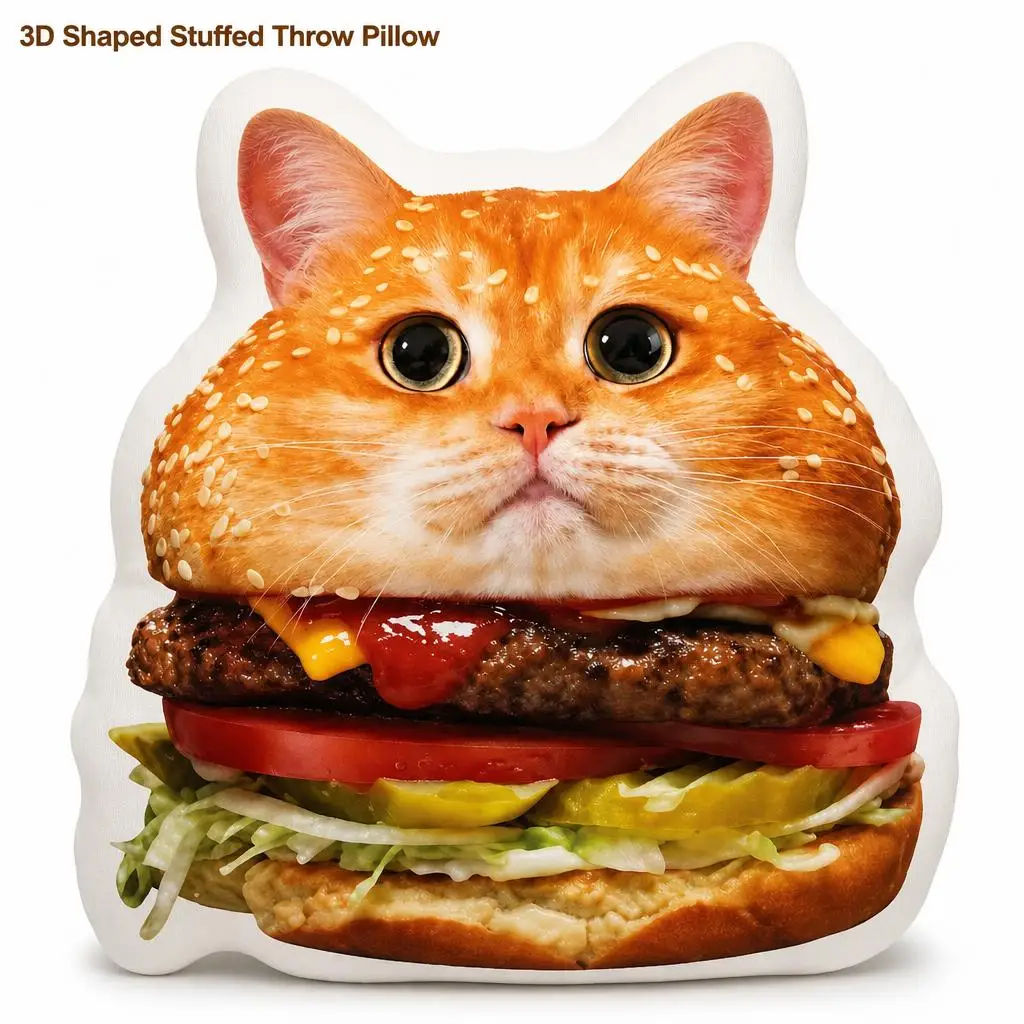Burger Cat Food Meme Plush Pillow Cushion Irregular Stuffed Throw Pillow Home Decor Gift Sofa Bed