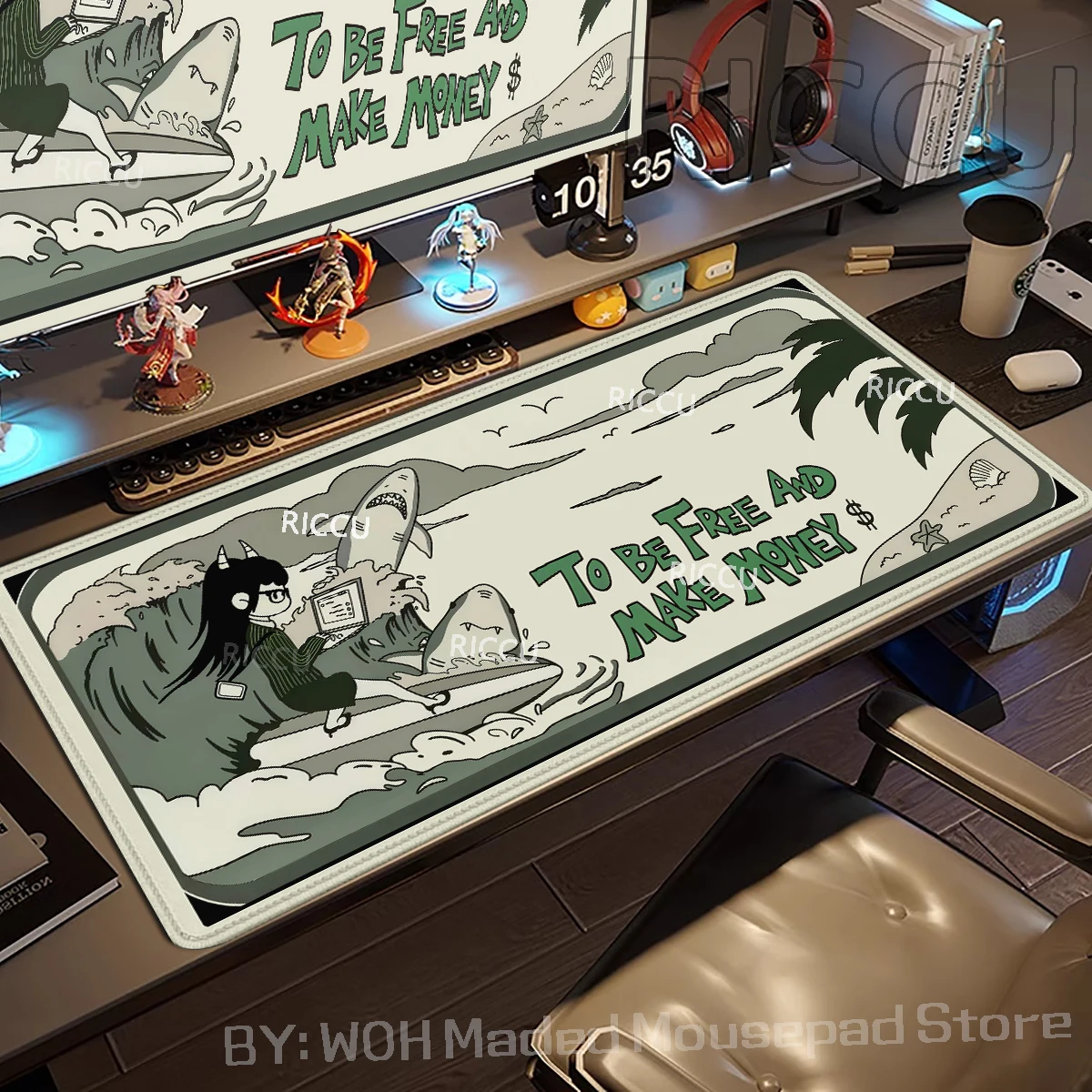 

Anime Gaming Mouse Pad Working Art Mousepad Gamer Deskpad PC Cabinet Mat Office Accessories Extended Shark Deskmat For Girl Gift