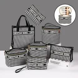 New Houndstooth Large-capacity Cosmetic Bag Portable Travel Hand-printed Cosmetic Case Waterproof Fashion Wash Bag Tote Bag