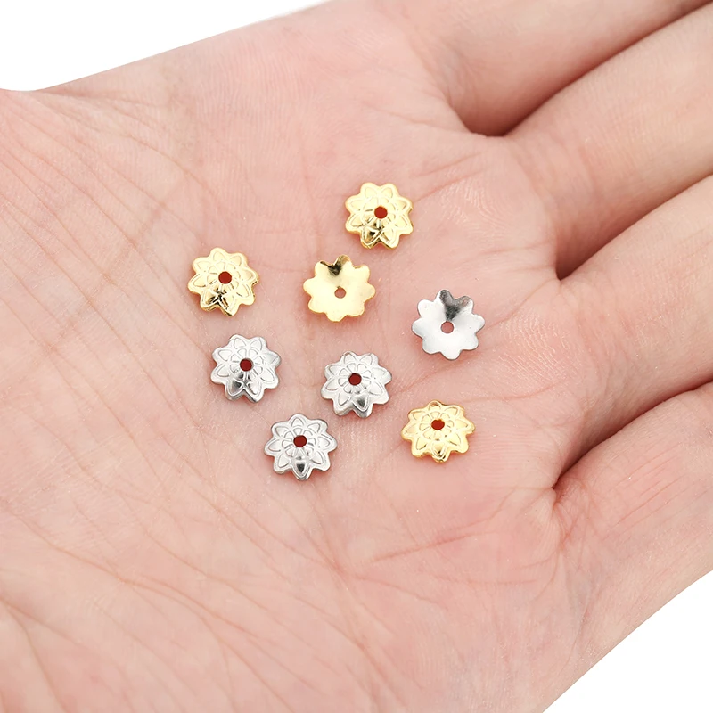 50pcs Stainless Steel Beads Caps For Earring Making 6mm 7mm Metal Golden Color Spacer End Beads Diy Necklace Jewelry Supplies