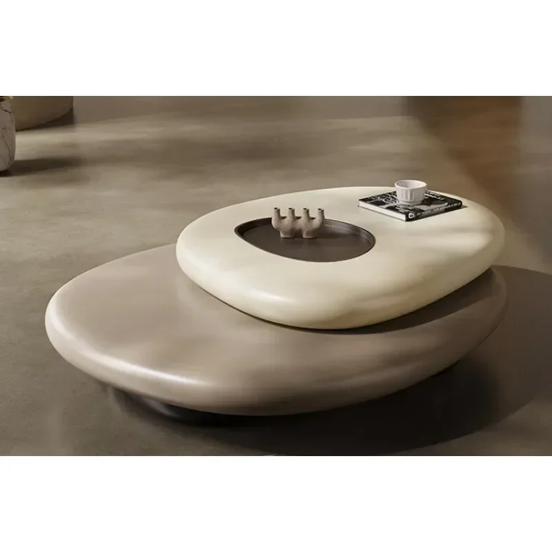 Minimalist pebble rotating coffee table