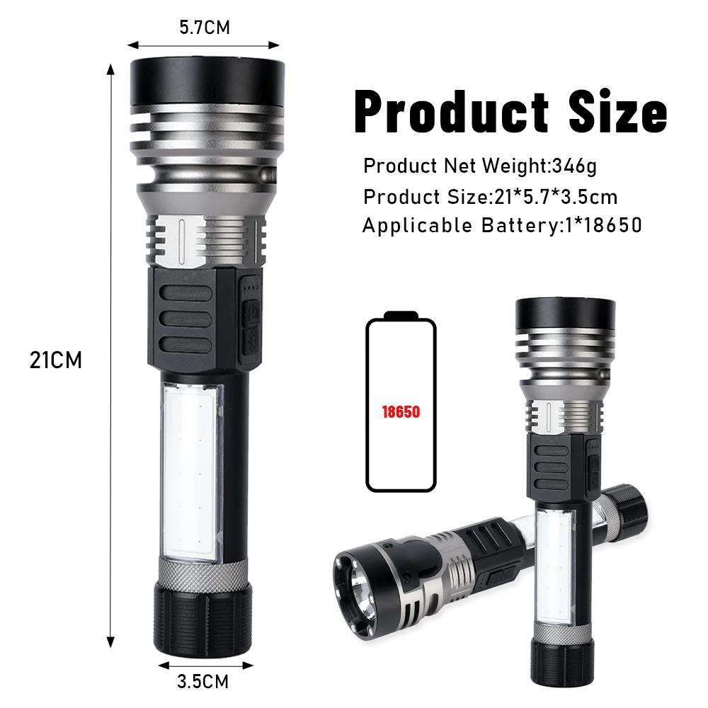 6-in-1 Self Defence LED Flashlight with Magnetic Charging Emergency Light Outdoor Camping Lamp Safety Hammer Tactical Flashlight