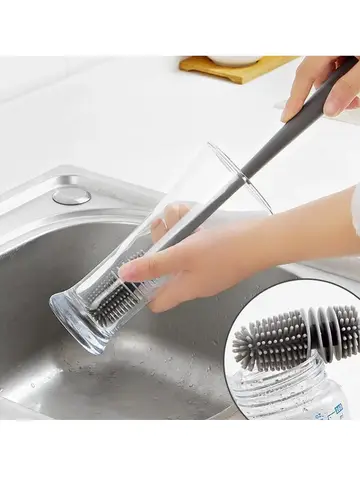 Silicone Milk Bottle Brush Cup Scrubber Glass Cleaner Kitchen Cleaning Tool Long Handle Drink Bottle Glass Cup Cleaning Brush