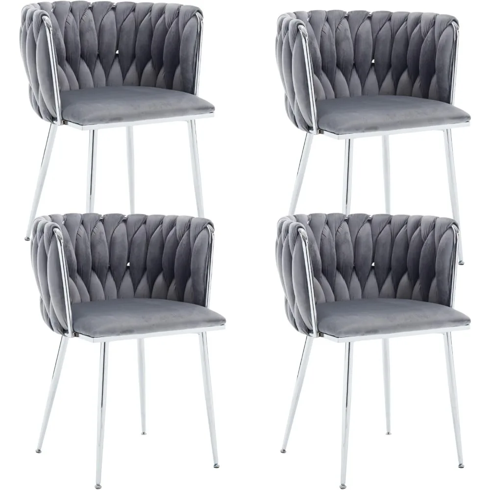 Living Room Chairs Set of 4, Modern Kitchen & Dining Room Chair, Leisure Accent Chairs with Silver Metal Legs