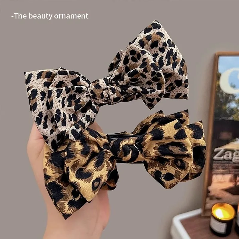 

Leopard Bow Marble Head Grab Clip Advanced Sense Net Red New Temperament Fashion Plate Fixed High Ponytail Hair Clip