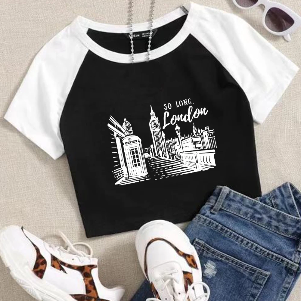 

So Long London 2024 Short Sleeves Printing Super-short T-Shirt Fashion Girls O-Neck Regular Music Fans Gift Crop Tops Casual