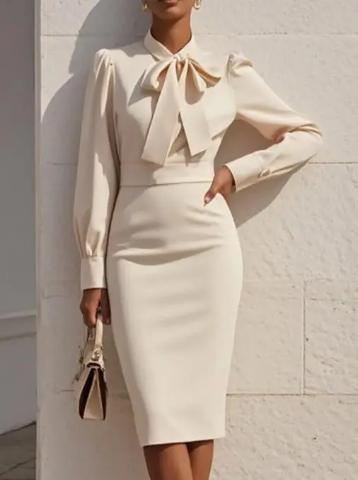 

2025 New Autumn Fashion Casual Y2K Simple Hot Selling Dress Elegant Chic Hot Girl Style Solid Color Waist Bow Dress Women's Wear