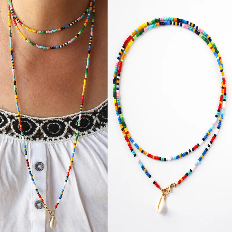 JCYMONG 2022 New Summer Beach Colorful Beads Necklaces For Women Fashion Shell Pendant Necklace Female Long Necklace Jewelry