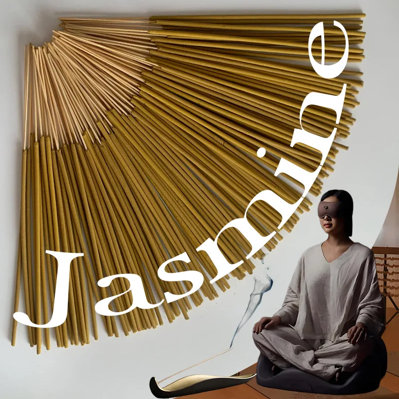 Palitos de incienso gruesos de primera calidad con sabor a jazmín, palitos de incienso naturales de 12 cm, hechos totalmente hechos a mano en polvo de fragancia de jazmín, con aroma fuerte y duradero, refrescante y revigorante, purificante de aire, adecua