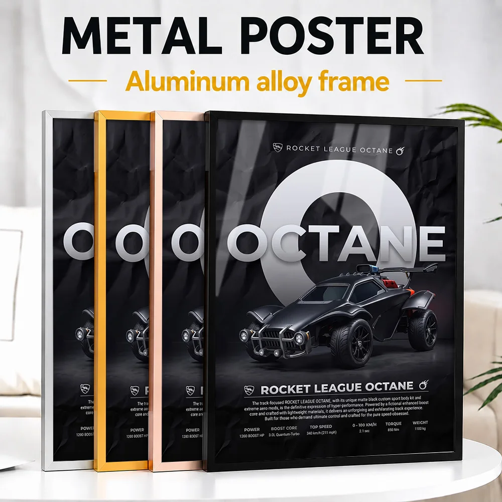 Rocket League Octane Black Car Framed Metal Print Personalized Studio Graphic Wall Art For Gaming Lounge, Racing Game Fan Gift