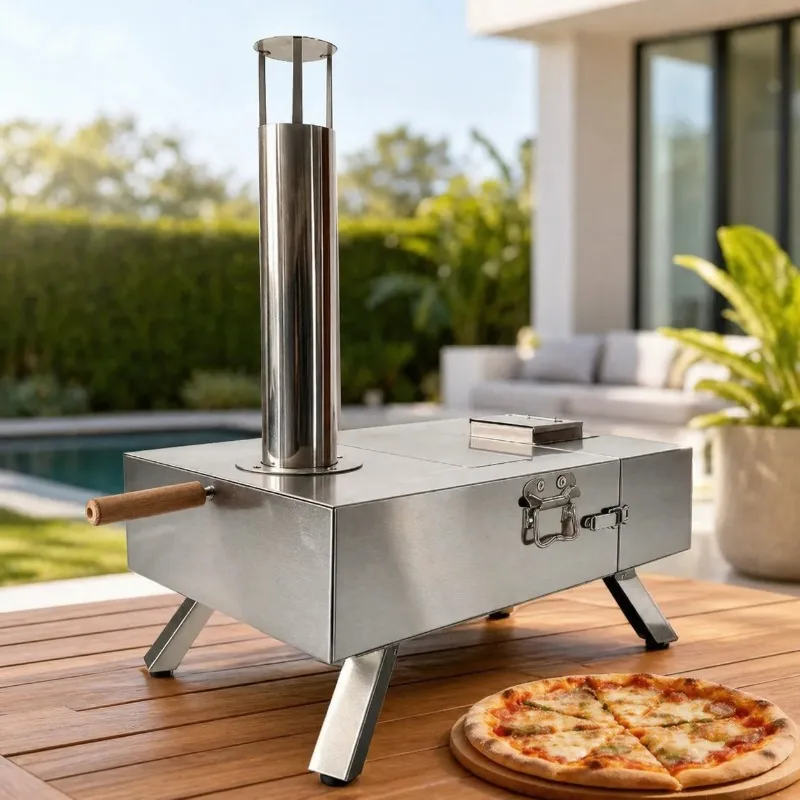 Portable Outdoor Pizza Oven for Home Use Stainless Steel Split Design Charcoal Pizza Grill for Baking Bread and Flatbreads