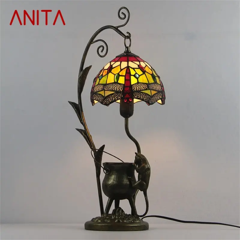 ANITA Tiffany Glass Table Lamp LED Modern Creative Design Novelty Desk Light For Decor Home Living Room Hotel Bedside